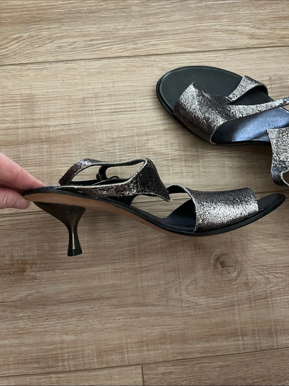 NWOB Cydwoq Impossible silver metallic heeled sandal